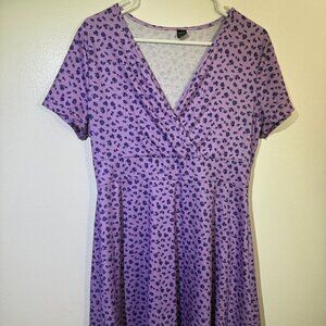 SHEIN Purple Floral Wrap Dress Women's Large Short Sleeve Fit Flate